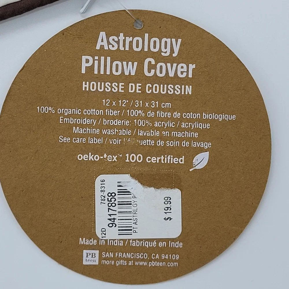 Pottery Barn PB Teen Aries Embroidered Pillow Cover 12x12 Astrology Ram NEW